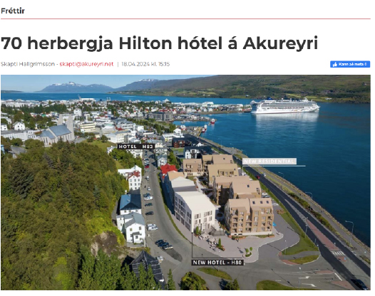 Frétt - 70 herbergja Hilton hótel á Akureyri